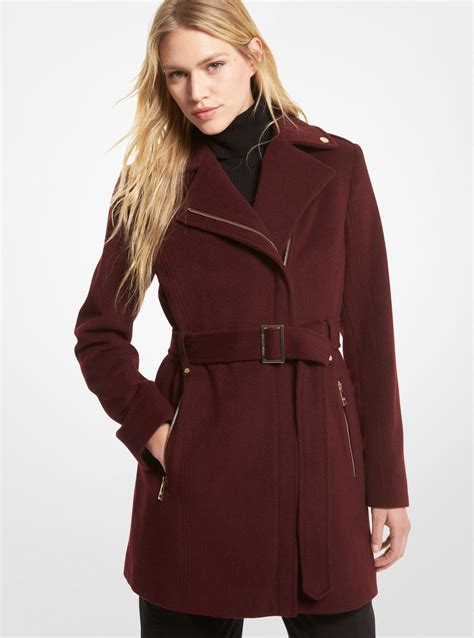 red wool zippered coat michael kors|wool blend zip coat.